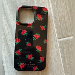 Iphone 14 Pro Max Case- Kate Spade Black Case with Red Rose Design